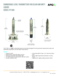 Thumbnail of document Data Sheet - PT-500 Submersible Pressure Transducer For Liquids